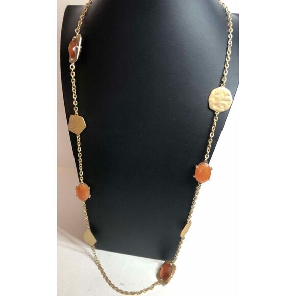 1412 CHICO'S gold tone Orange facted station necklace 34-38" - Picture 1 of 2